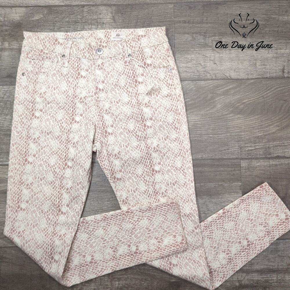 AG Adriano Goldschmied Farrah Skinny Ankle Snake Print Jeans Pink NWT Size (6)